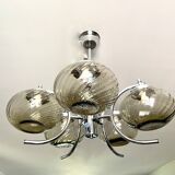 Large chrome and smoked glass chandelier 1970