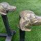 Pair of metal chenets decorated with brass dog heads