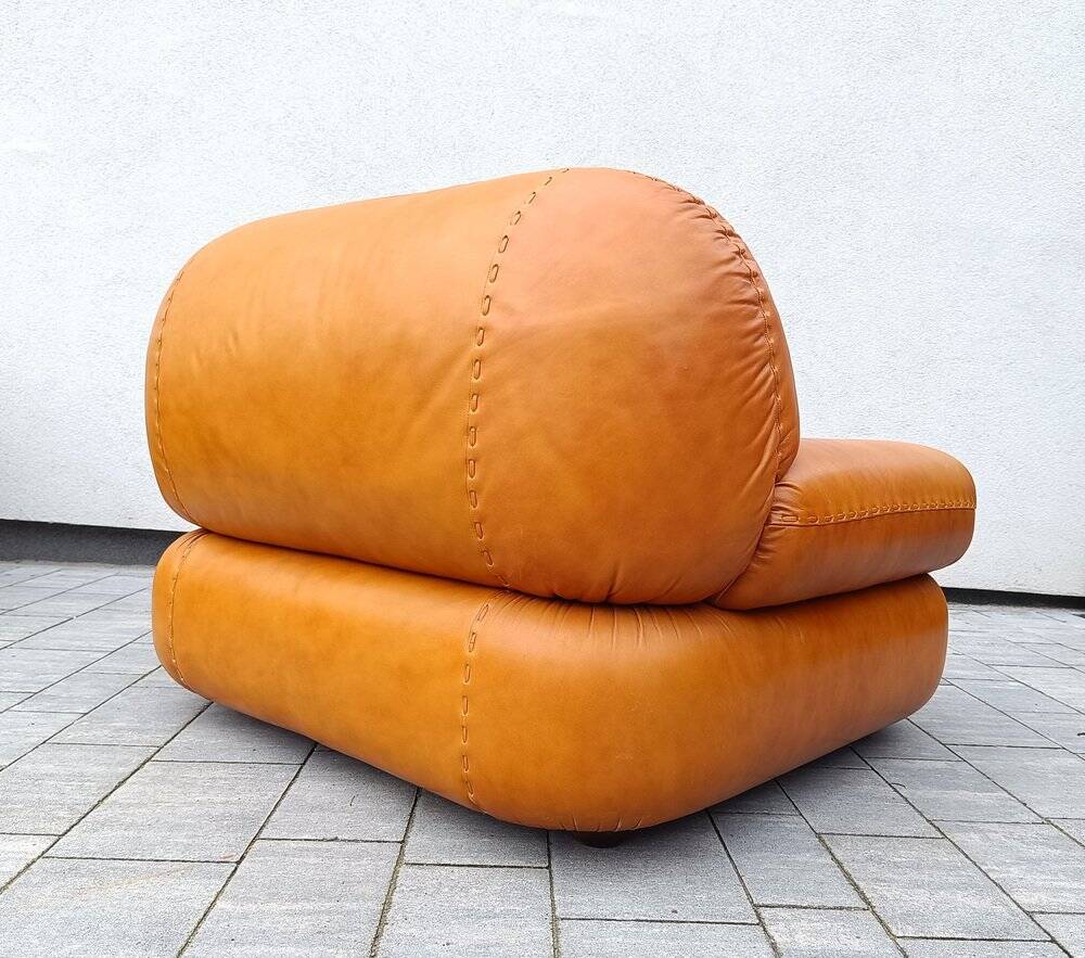 Canapé et fauteuils en cuir cognac par Sapporo pour Mobil, Italie