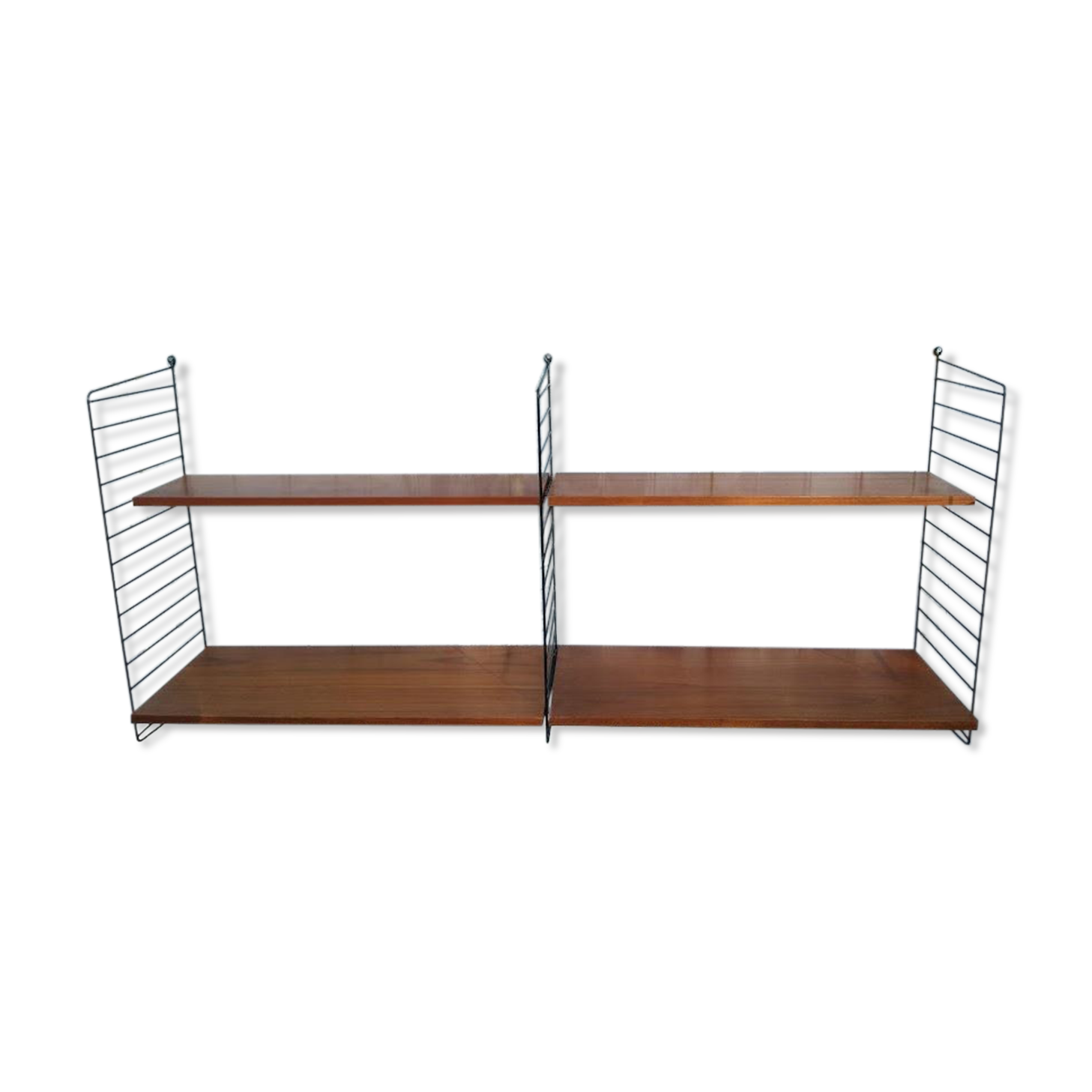 Vintage modular shelf in teak veneer and black metal, Nisse Strinning, 60s