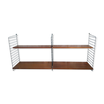 Vintage modular shelf in teak veneer and black metal, Nisse Strinning, 60s