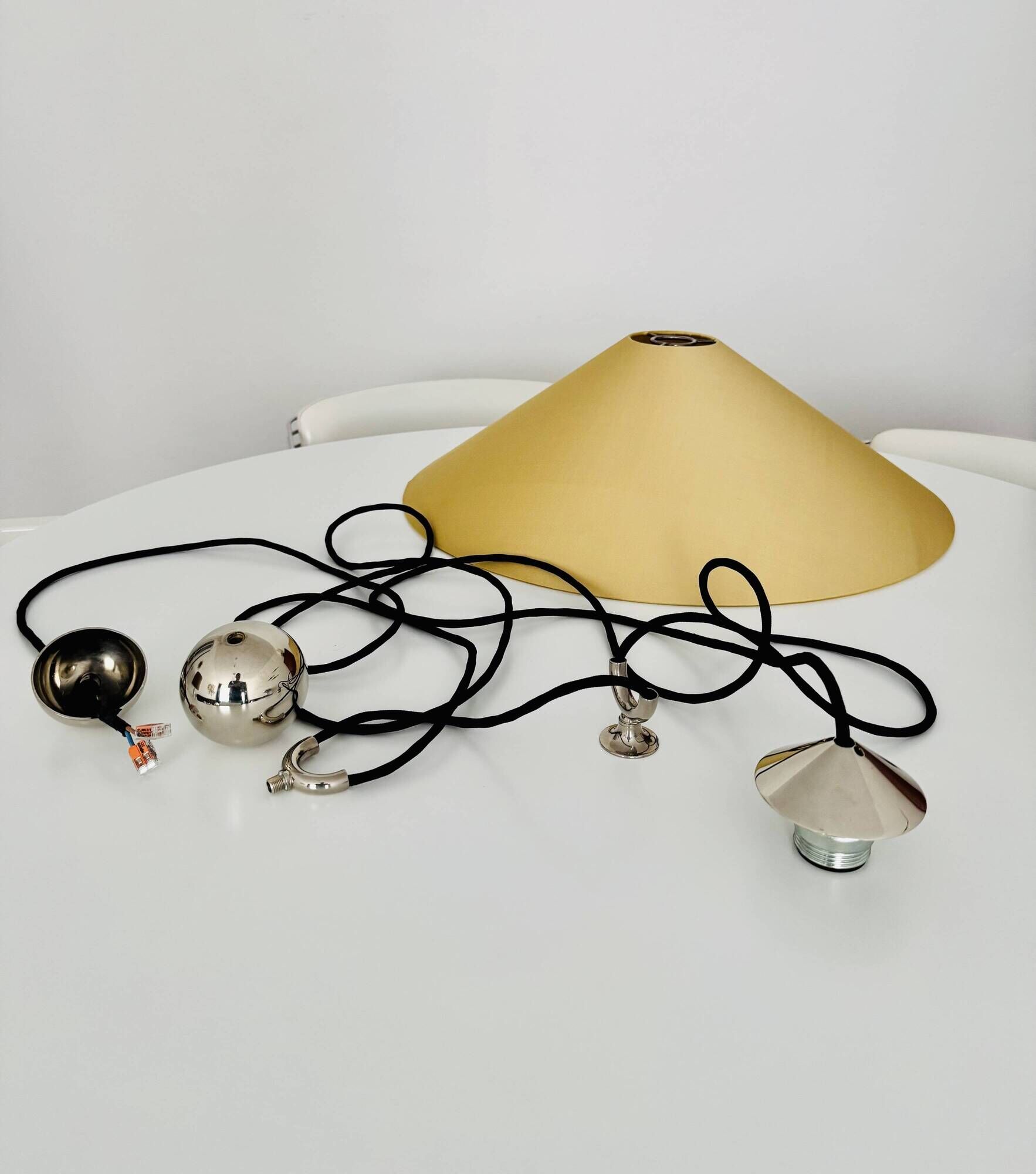 Adjustable Nickel Plated Pendant Lamp with Counterweight by Florian Schulz