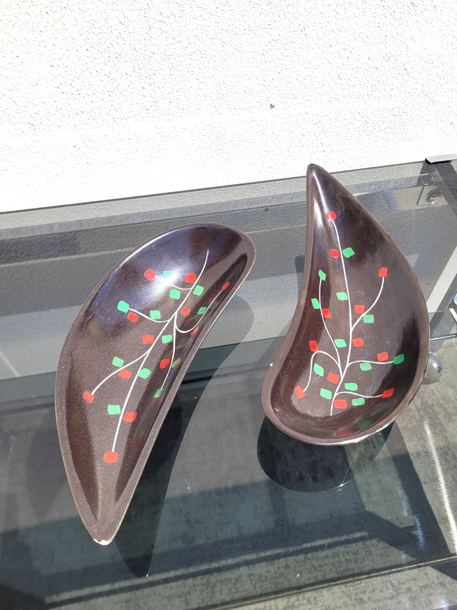 Pair of pockets tray by Gien 1950 or ramekins