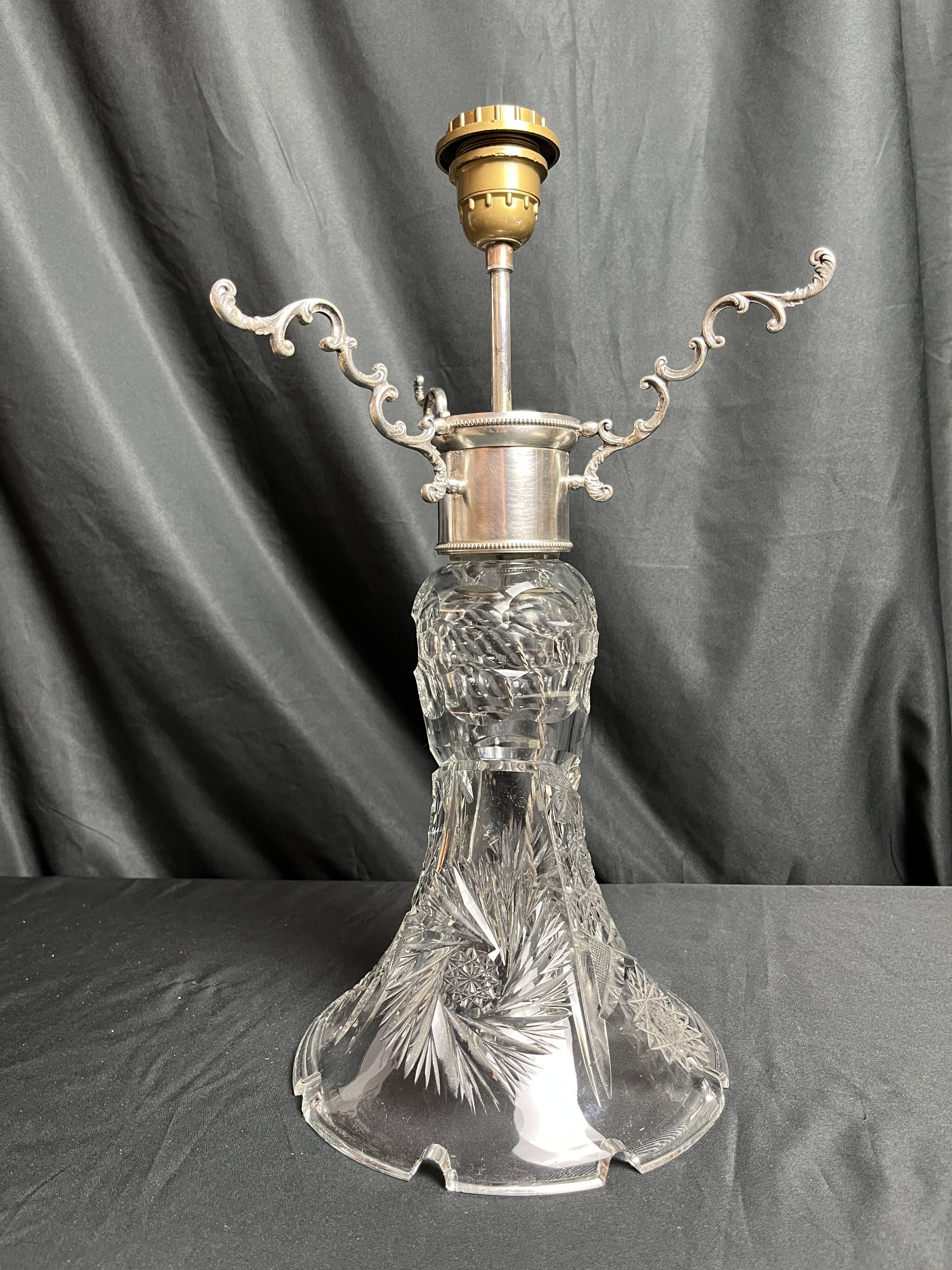 20th century crystal lamp with silver metal frame
