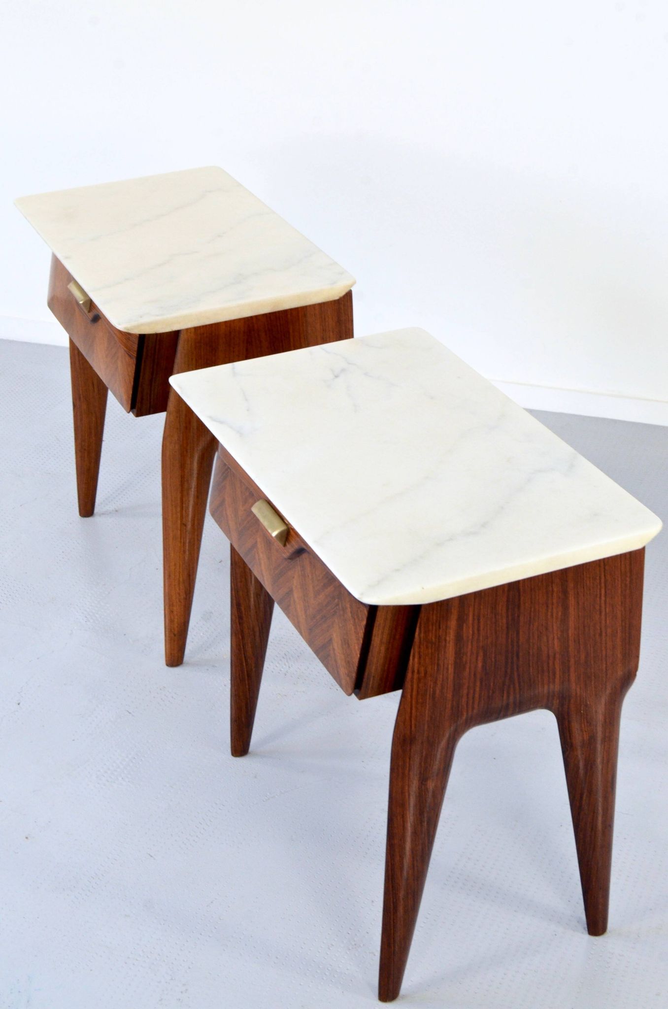 Set of 2 Italian Midcentury Rosewood and carrara bedsides tables