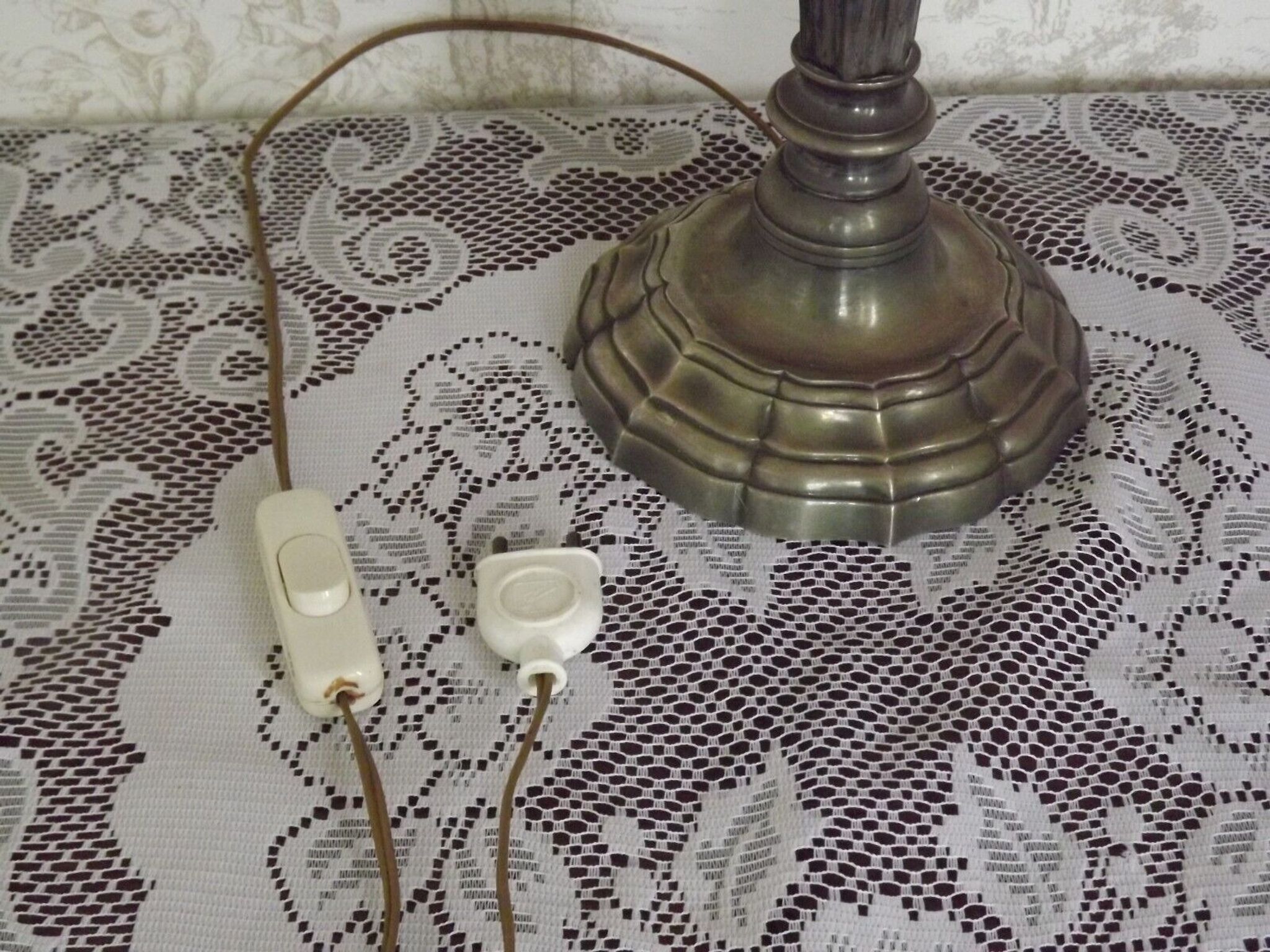 French vintage heavy silver metal table lamp with candle drip detail 4155