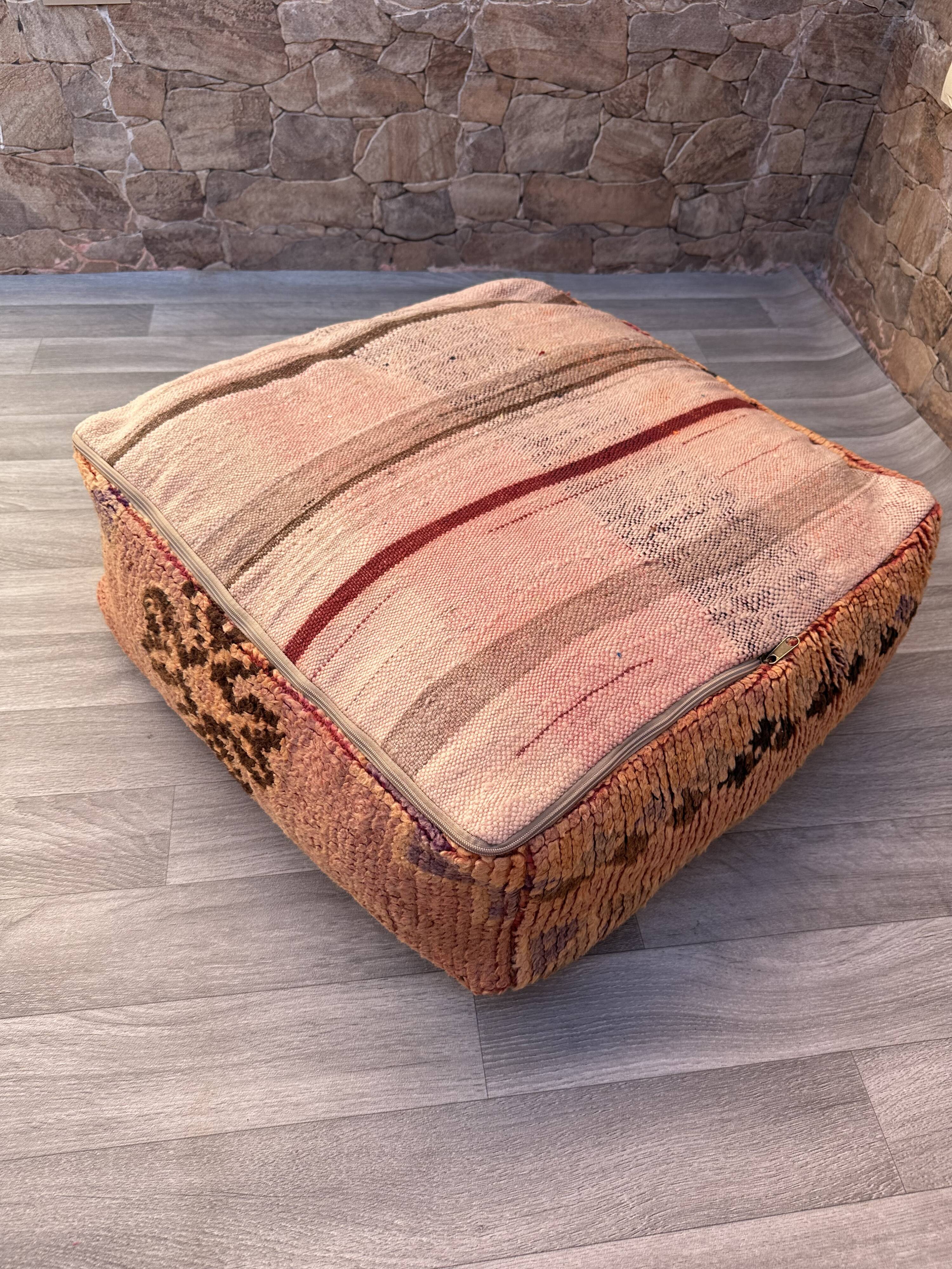 vintage Kilim Pouf, pouf marocain boujaad, housse de coussin de sol