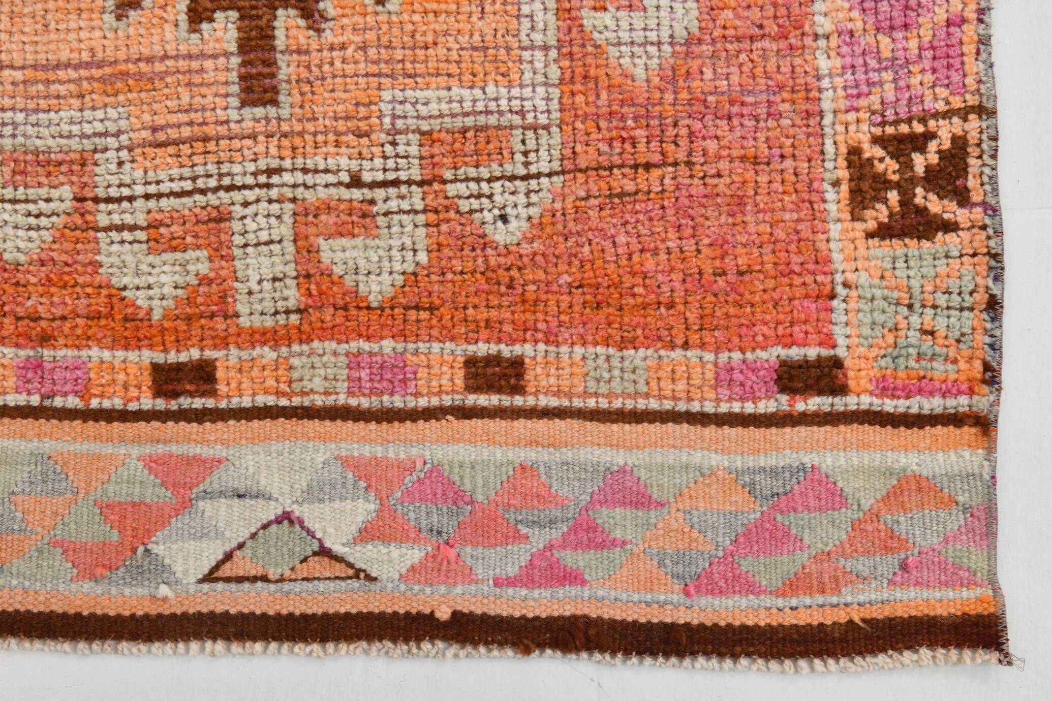 Soft Orange & Pink Star Pattern Handmade Wool Runner Rug, 99x338 Cm