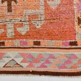 Soft Orange & Pink Star Pattern Handmade Wool Runner Rug, 99x338 Cm