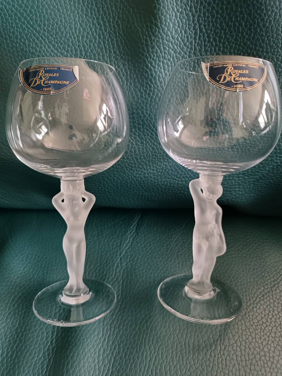 2 verres à eau en cristal de Royales de Champagne - Vénus et Bacchus