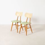 Set of 2 midcentury dining chairs from TON, green painted plywood, 1960S