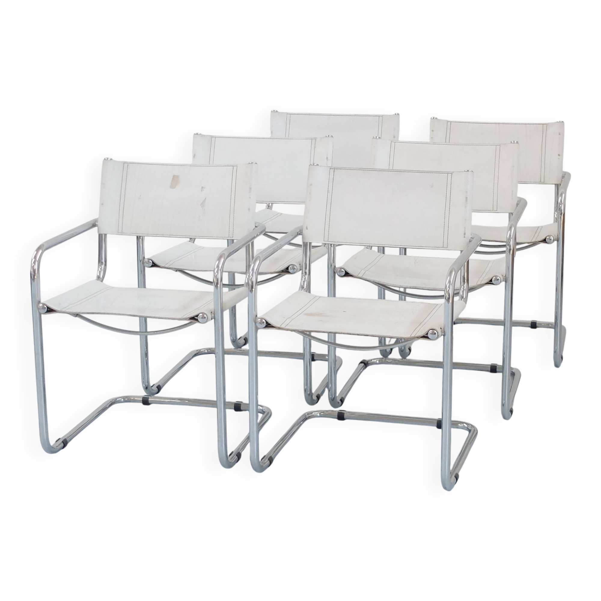6 Fasem Italia chrome and white leather chairs