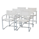 6 Fasem Italia chrome and white leather chairs