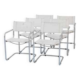 6 Fasem Italia chrome and white leather chairs