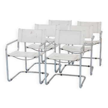 6 Fasem Italia chrome and white leather chairs