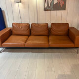 Minimalist 3-seater cognac leather sofa