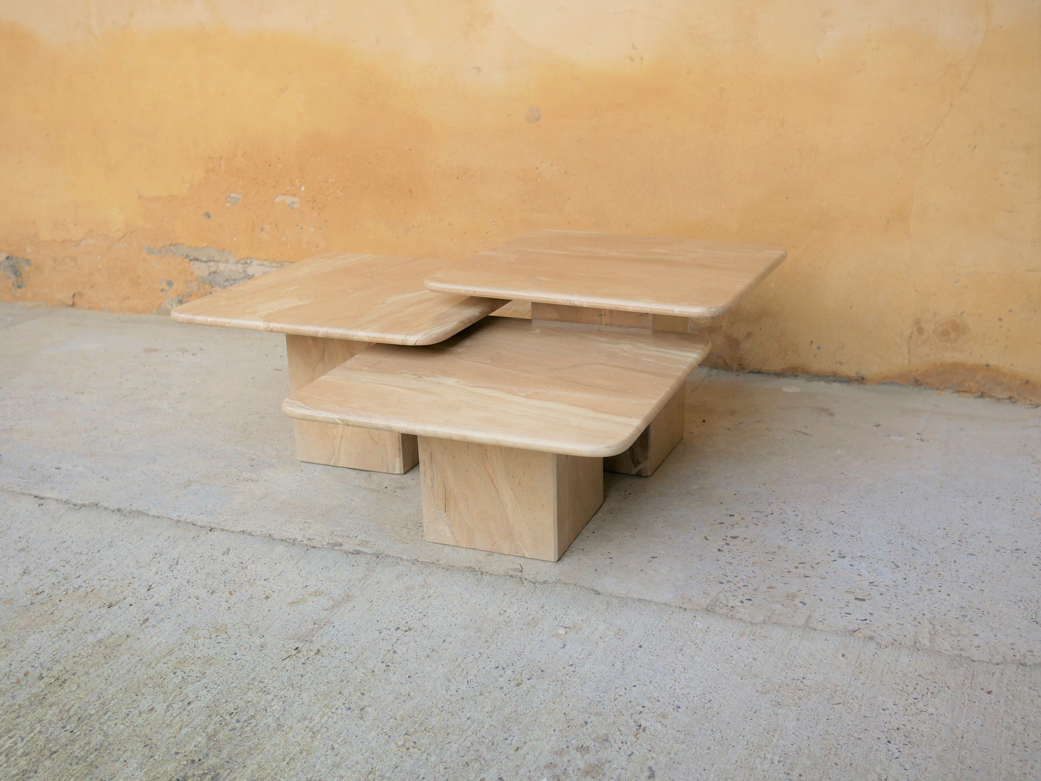 Series of 3 vintage marble coffee tables