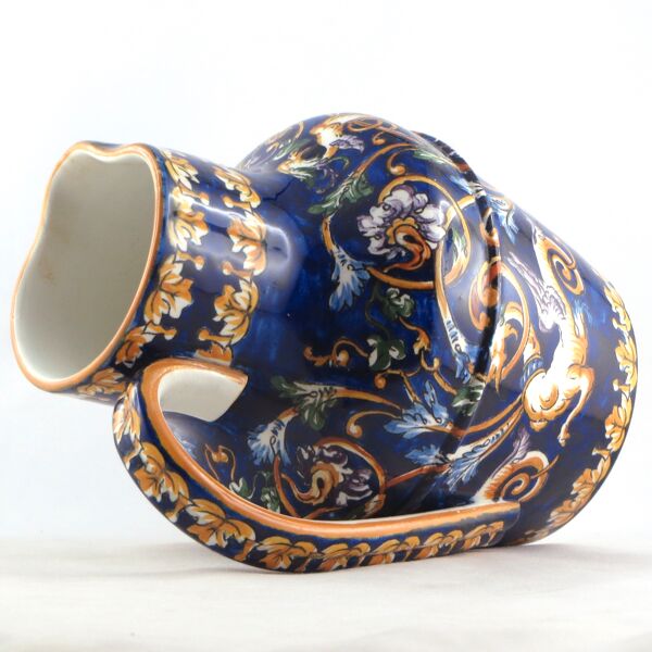 Ancien pichet/broc faïence de gien, renaissance, french ceramic/limoges/putti