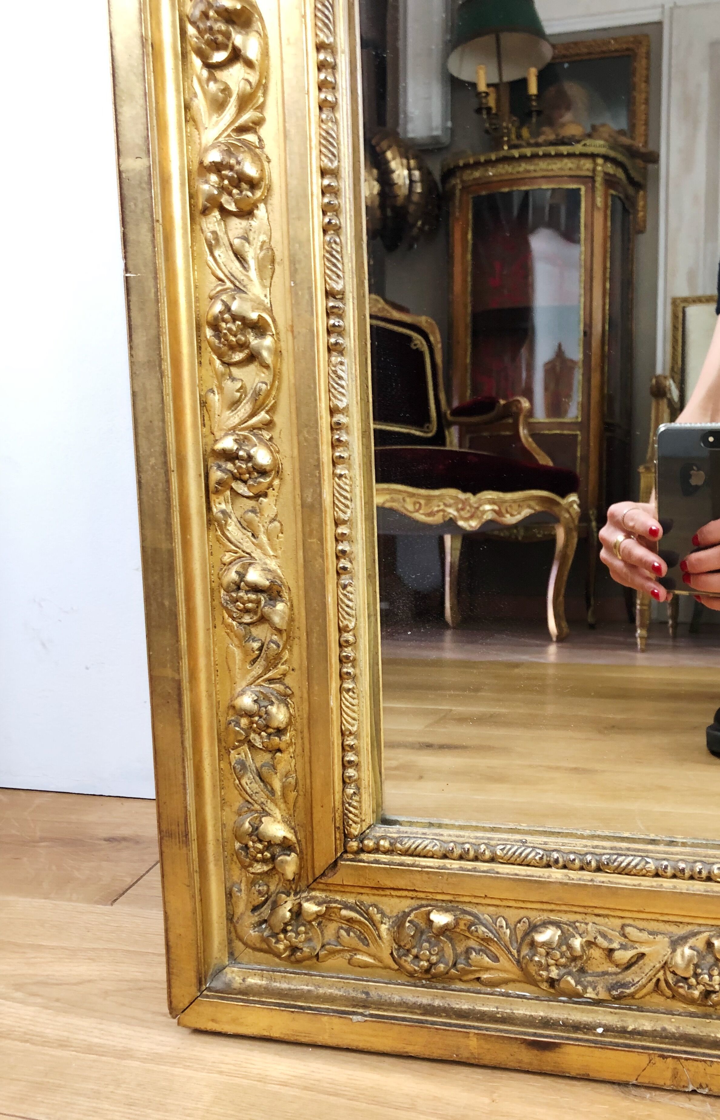 Antique fireplace mirror Napoleon III gilt wood nineteenth 98x146cm