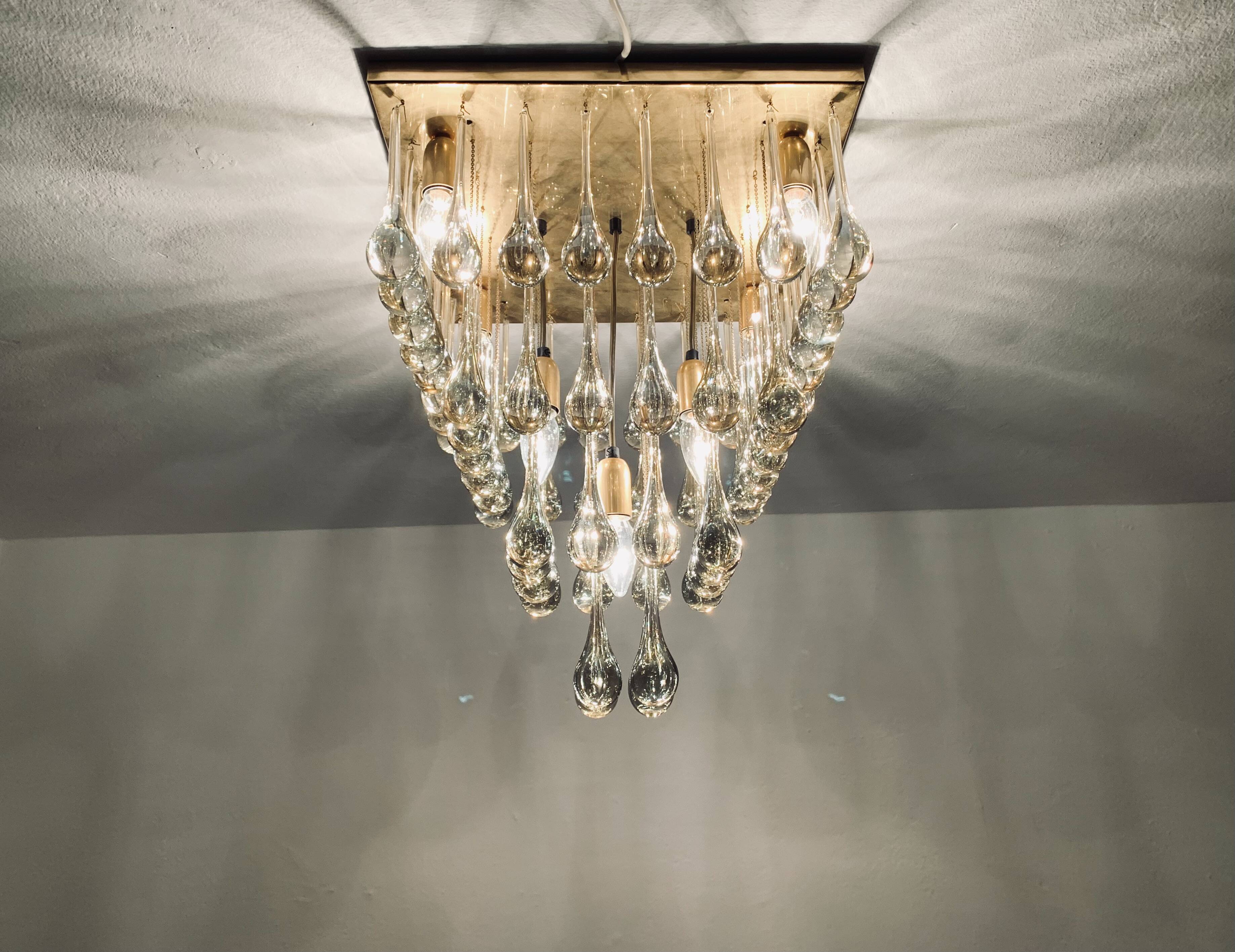 Chandelier en verre Flush par Ernest Palme