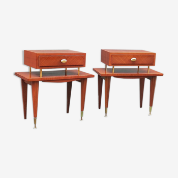 Pair of bedside tables in varnished mahogany 60s
