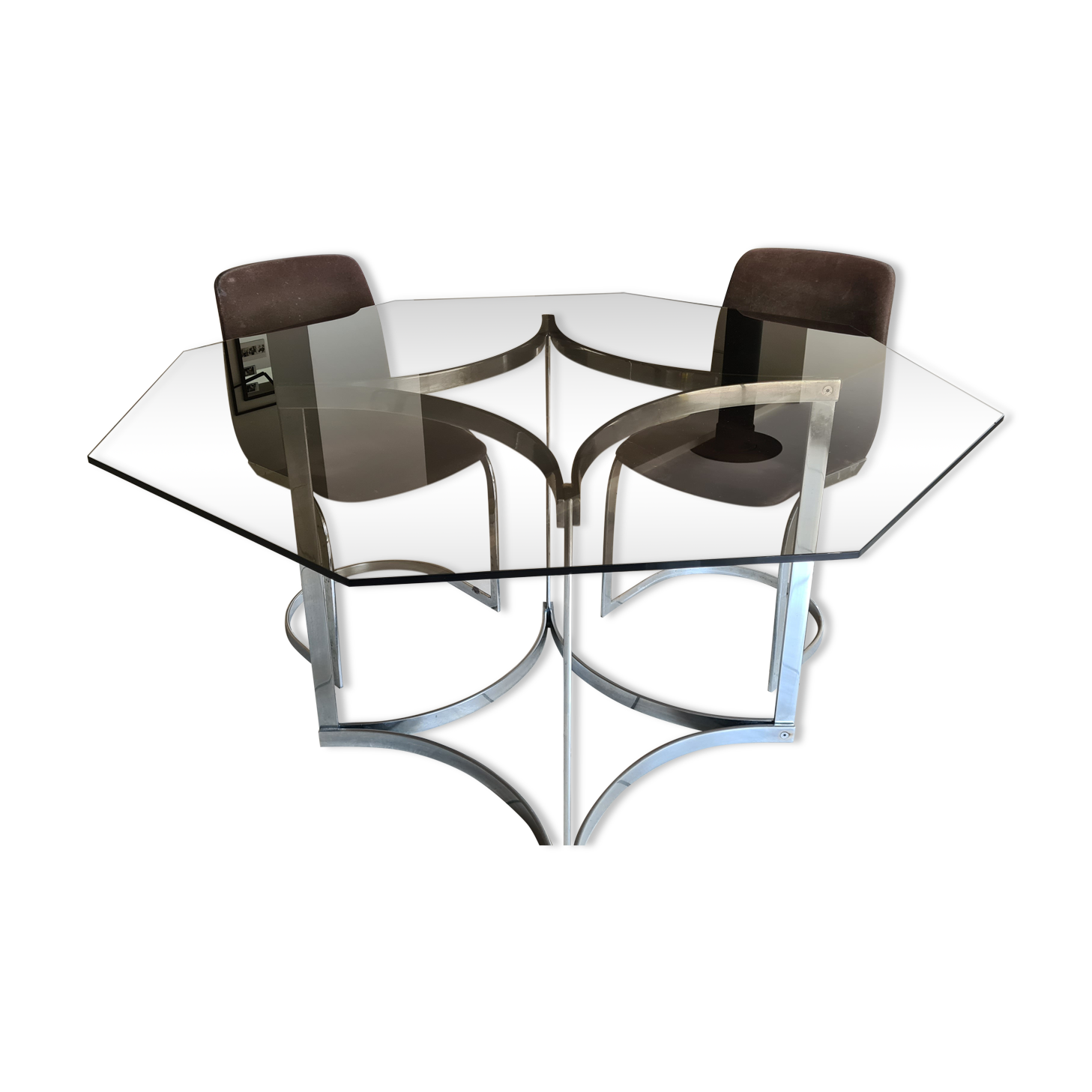 Table Roche bobois Vintage octagonal, 70s with 7 chairs to restore, clean
