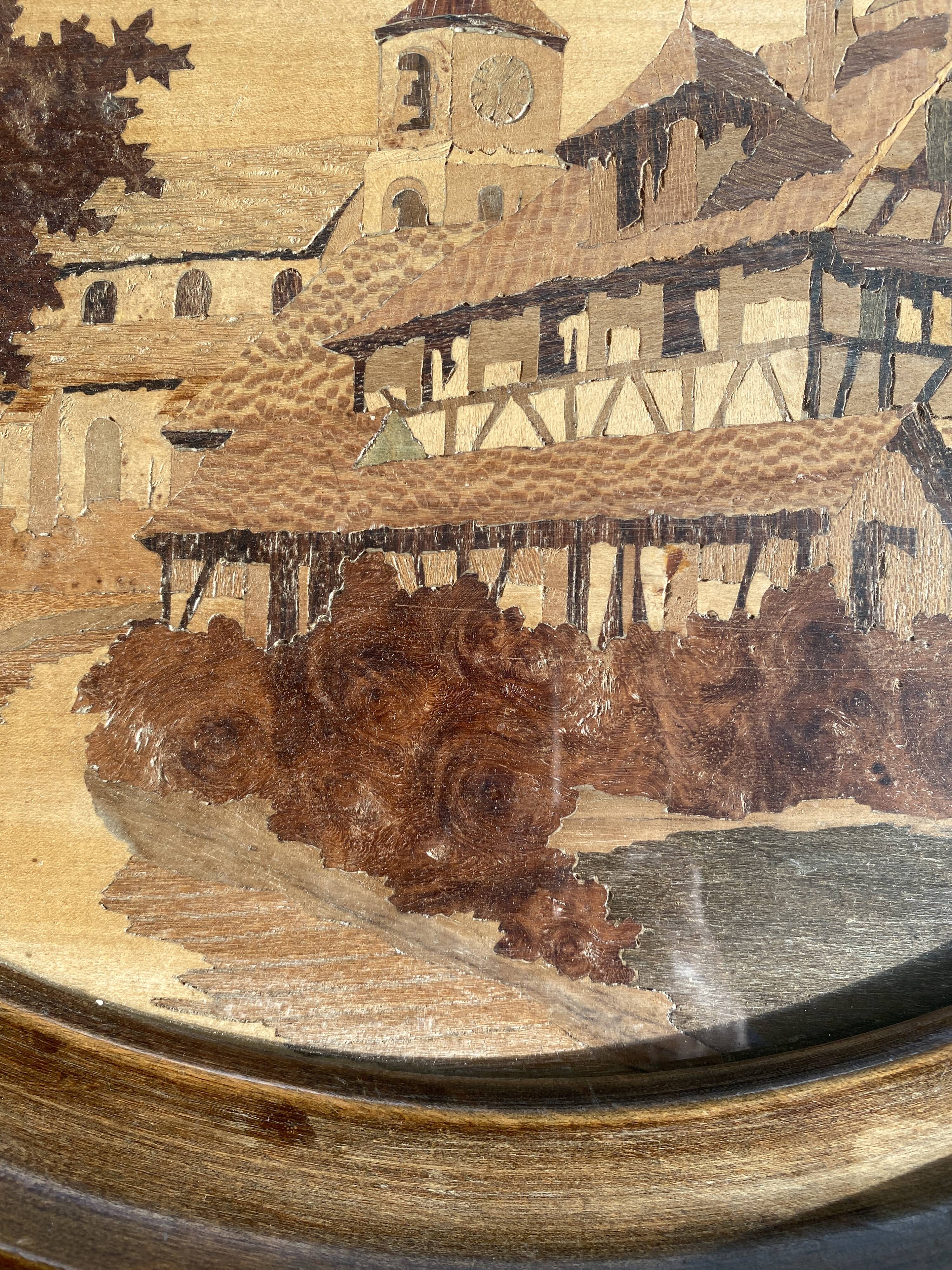 Service tray in marquetry