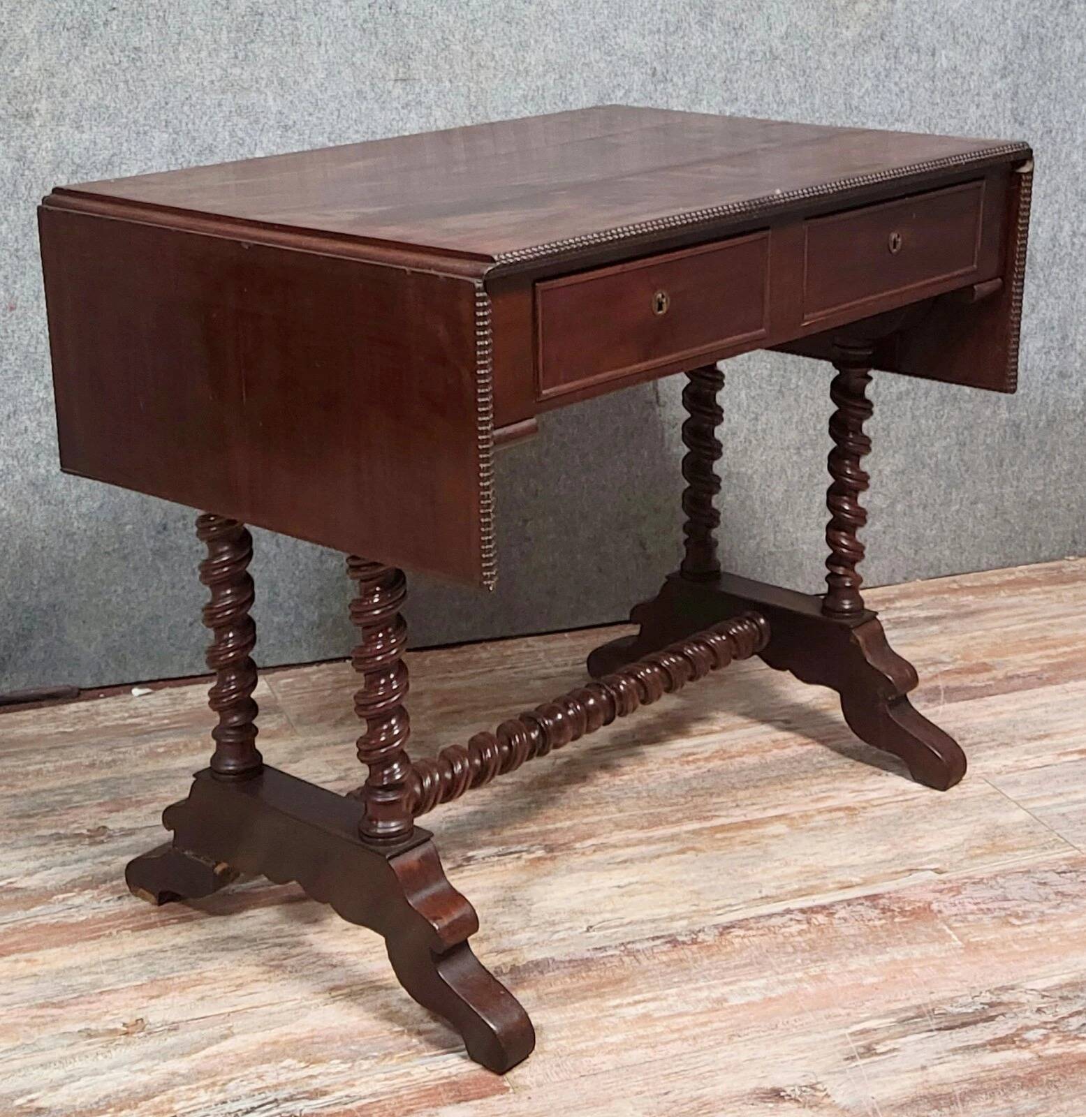 Napoleon III period winged desk table in mahogany