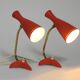 Pair of red Mid Century Modern Diabolo crow's foot table lamps from Cosack