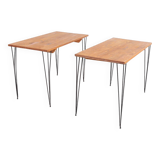 Paire de tables en pin massif et acier noir, Suède 1960