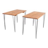 Paire de tables en pin massif et acier noir, Suède 1960