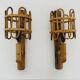 Pair of rattan bamboo lantern wall lights. 1950s-1960s