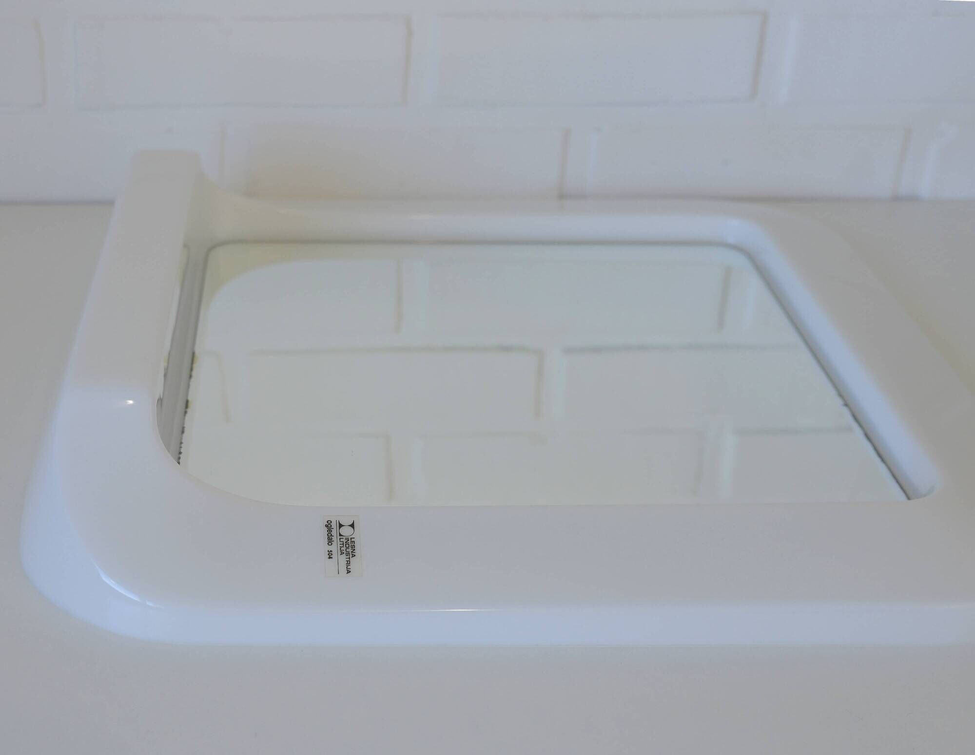 Square Wall Mirror With Shelf / Vintage White Plastic Space Age 1970