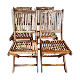 Series of 4 teak garden chairs
