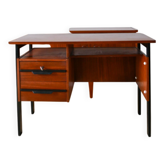 Bureau scandinave en placage chêne métal noir, Design Moderniste, 1960