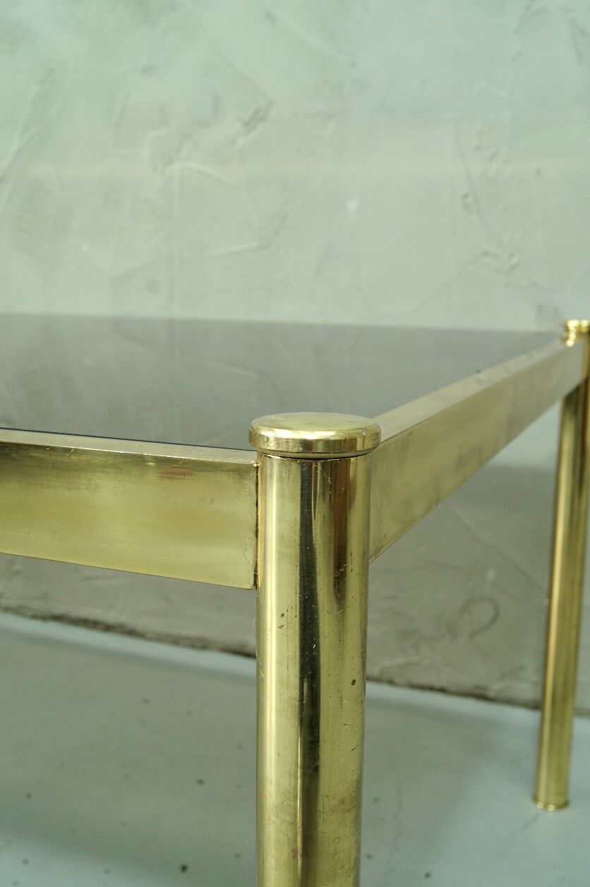 Set of 3 Italian minimalist brass coffee tables, 1970s
