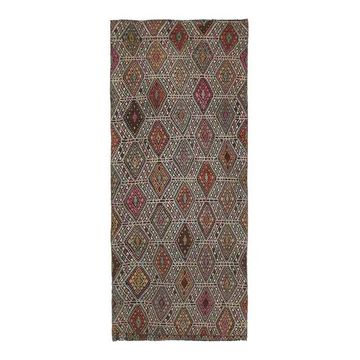 Vintage Turkish Oushak Handmade Wool Cotton Beige Kilim Runner Rug 91x224
