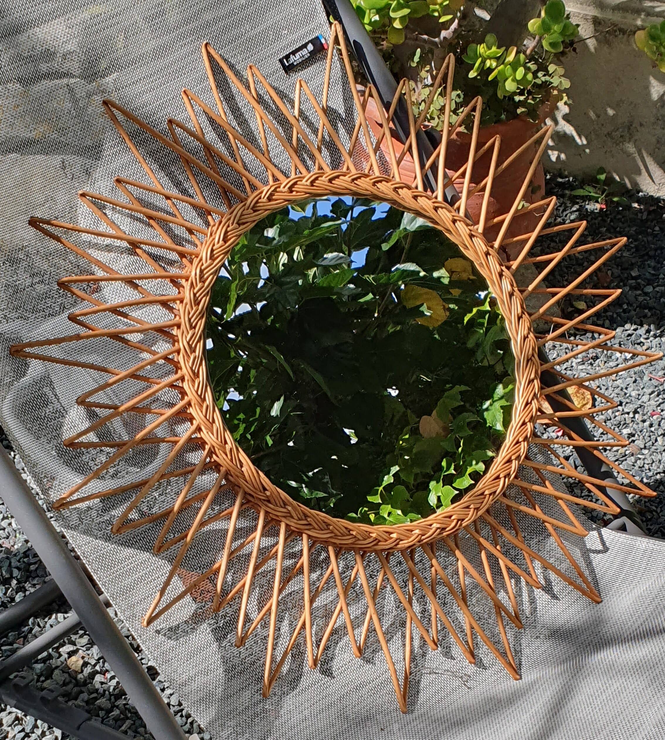 Vintage rattan sun mirror 65 cm
