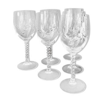 Set de 6 verres à vin en cristal d'Arques modèle épi Fleury