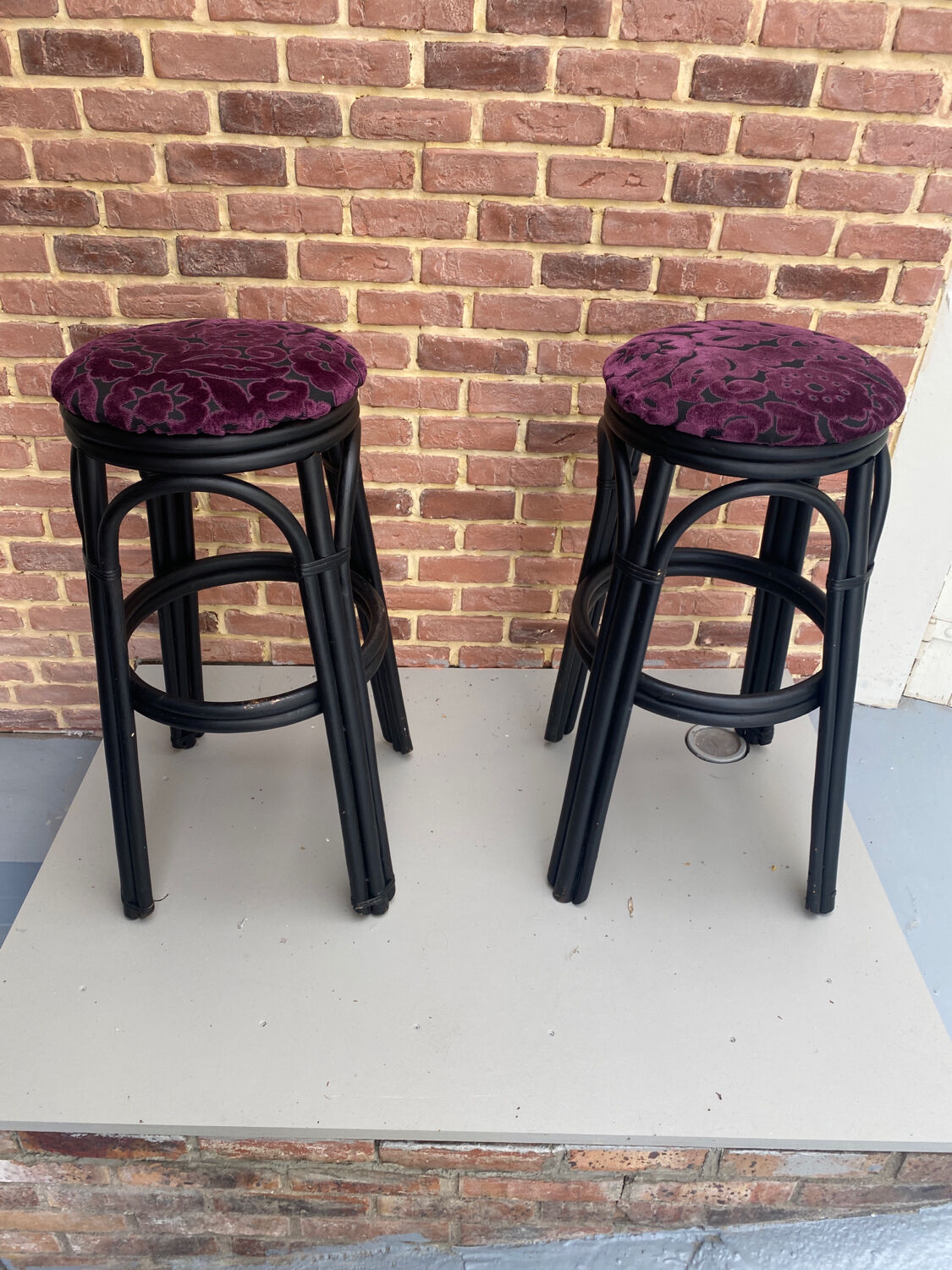 Pair of black rattan stool