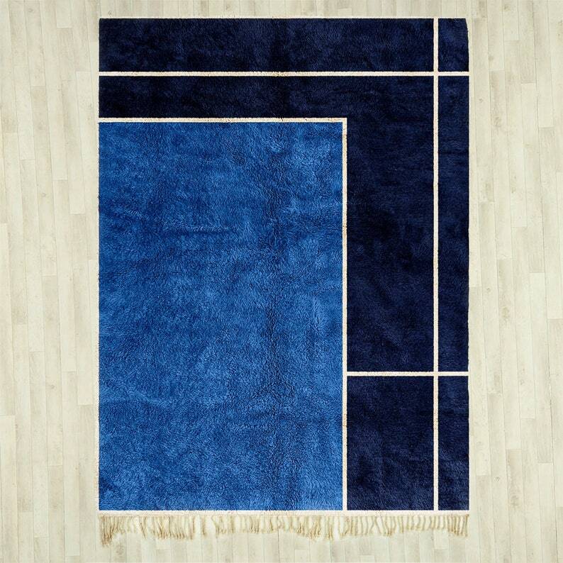 Blue, black rug traditional handmade wool fabric 250cmx150cm