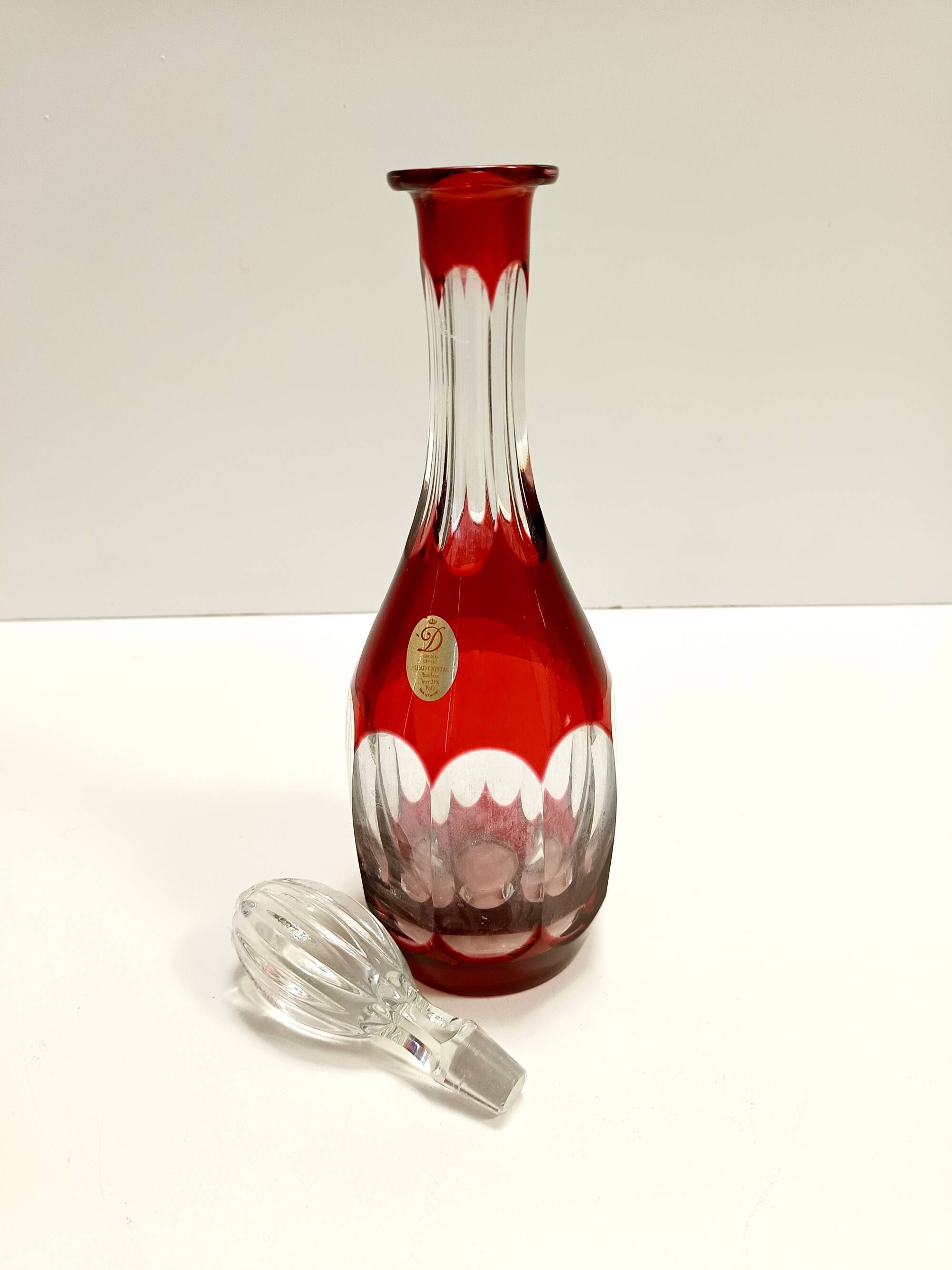 Bohemian Transparent and Red Crystal Decanter Bottle by Dresden Crystal, Germany
