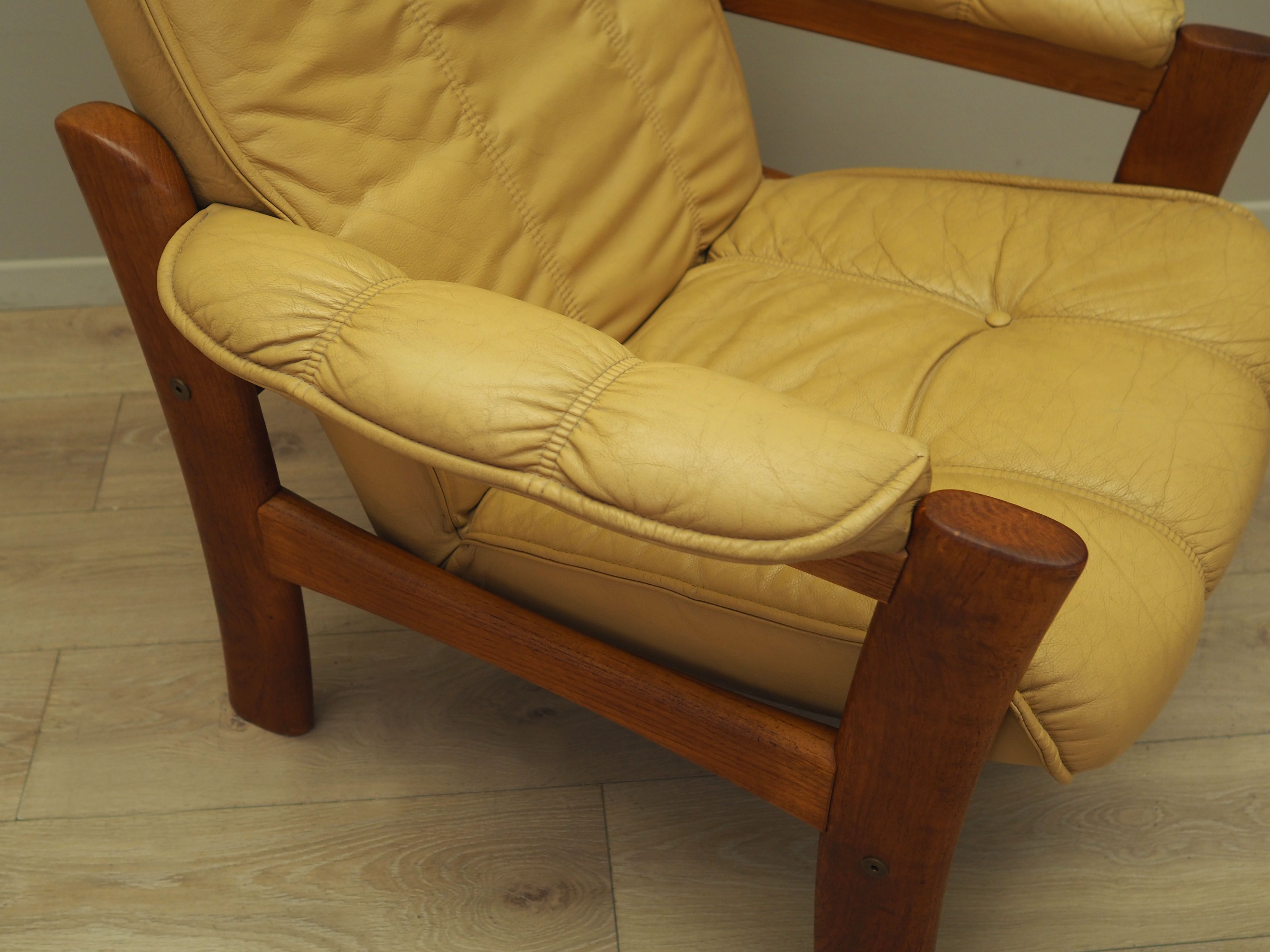 Yellow leather armchair, Danish design, 1960s, production: Denmark