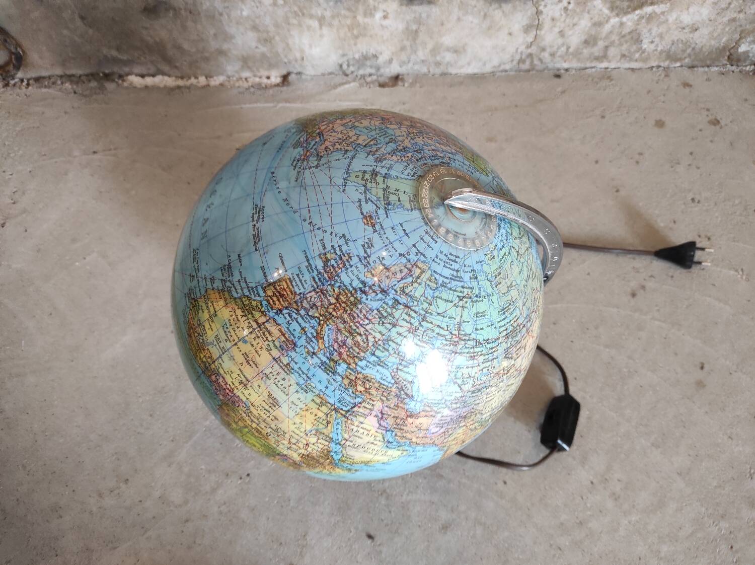 Illuminated globe world map.