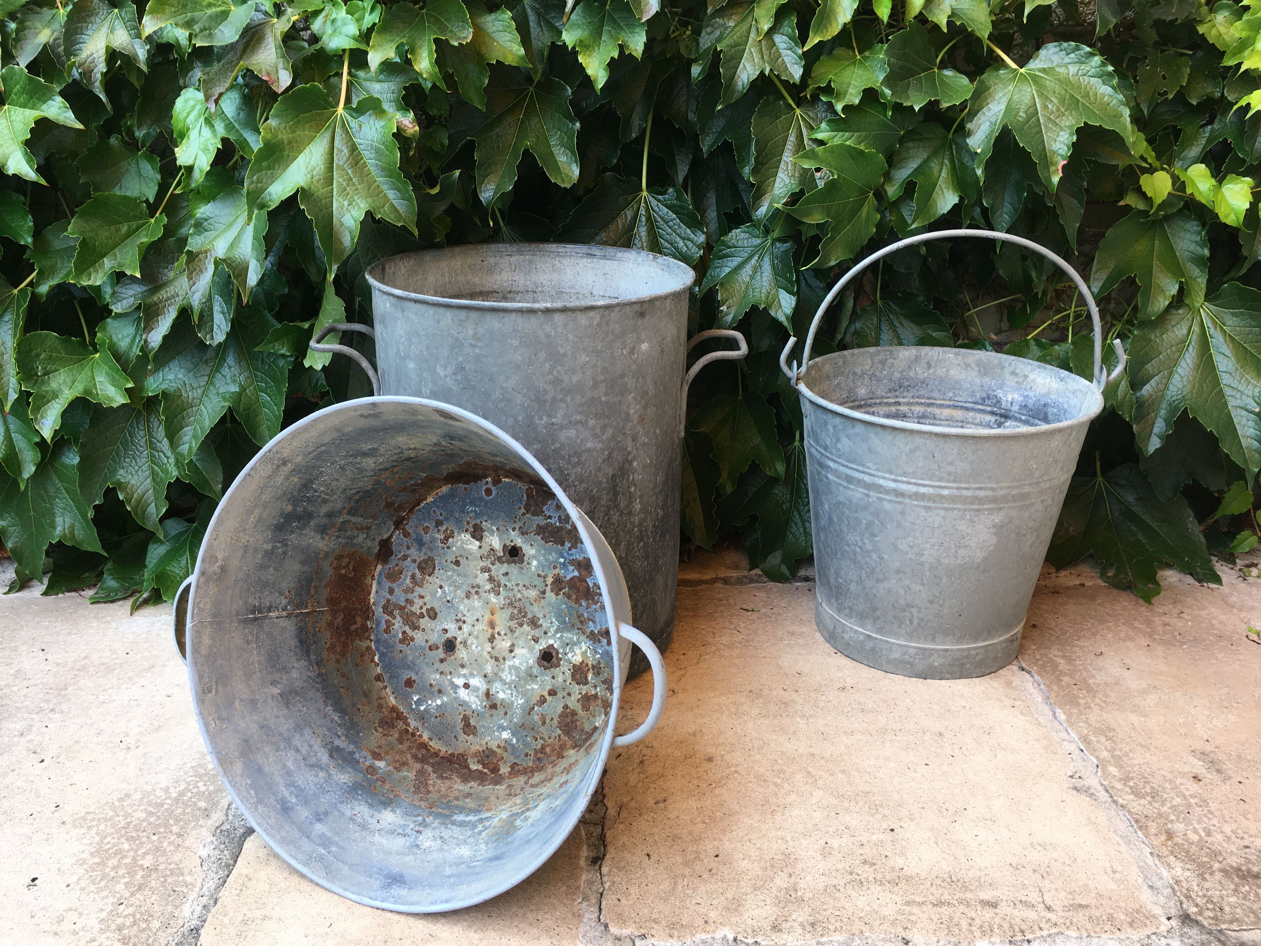 Ancienne bassine en zinc cache-pot 40 cm