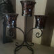 Three-branch candlestick in wrought iron and glass mosaic.