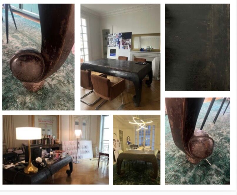 Large antique Chinese black table made of patinated solid wood.