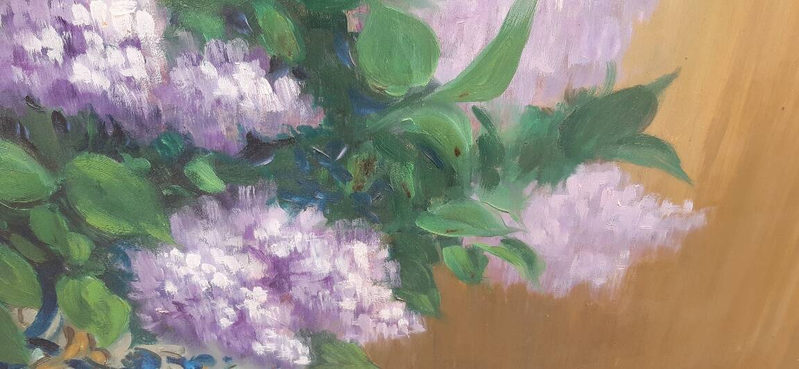 Paul blin (20th century) large oil on isorel – bouquet of lilacs 101 × 68