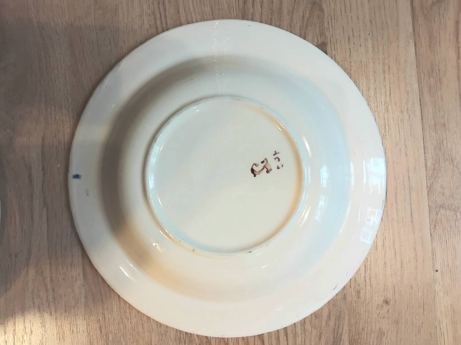 Set of 4 mismatched blue Terre de Fer soup plates