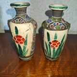 2 Old enamelled satsuma vases XIXth handmade miniatures